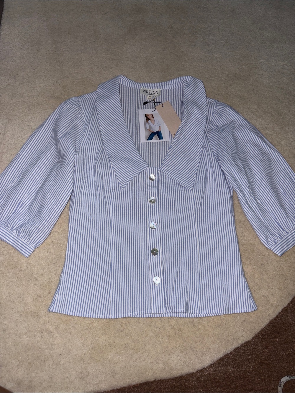 Nation LTD Blue & White Striped Button-Down Top